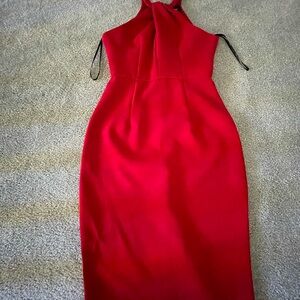 Lulu's Red Halter Midi Sheath Dress